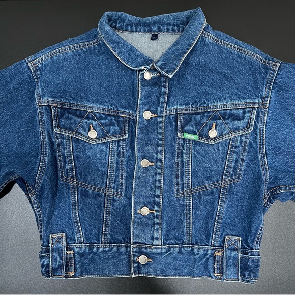 VTG PUMA Jeans Denim Jacket 1980s Germany Short Cut Bomber Size 3 - Picture 2 of 11